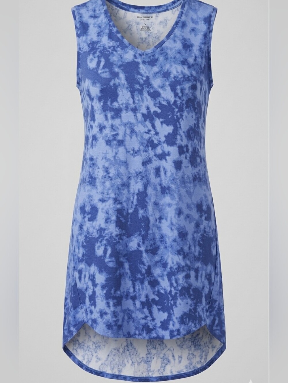 Isaac Mizrahi NY Essential Blue Tie Dye Pima Cotton V-neck Tank Dress Size M